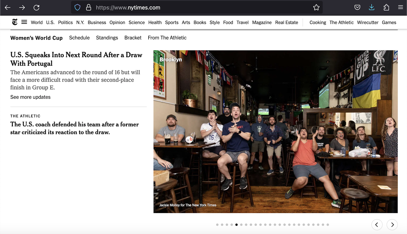 watching the Womens World cup at Banter, from the New York Times